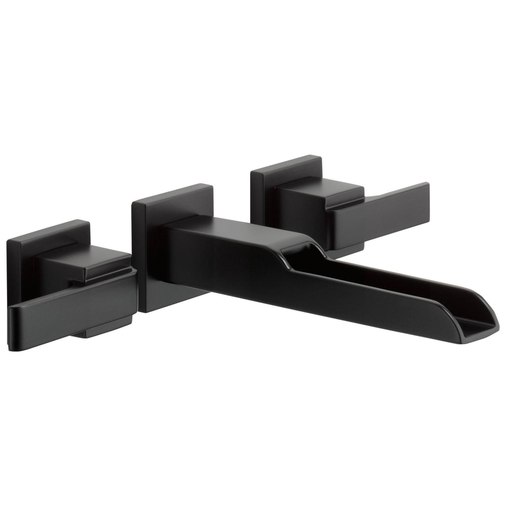Matte Black Two Handle Wall Mount Bathroom Lavatory Sink Faucet with Channel Spout G43288