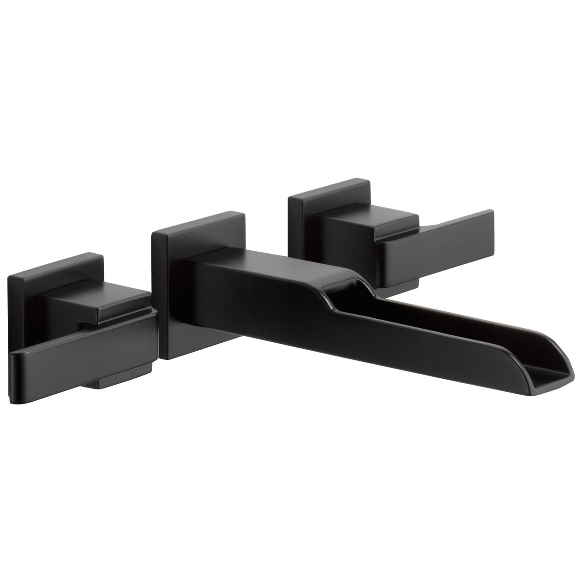 Matte Black Two Handle Wall Mount Bathroom Lavatory Sink Faucet with Channel Spout G43288
