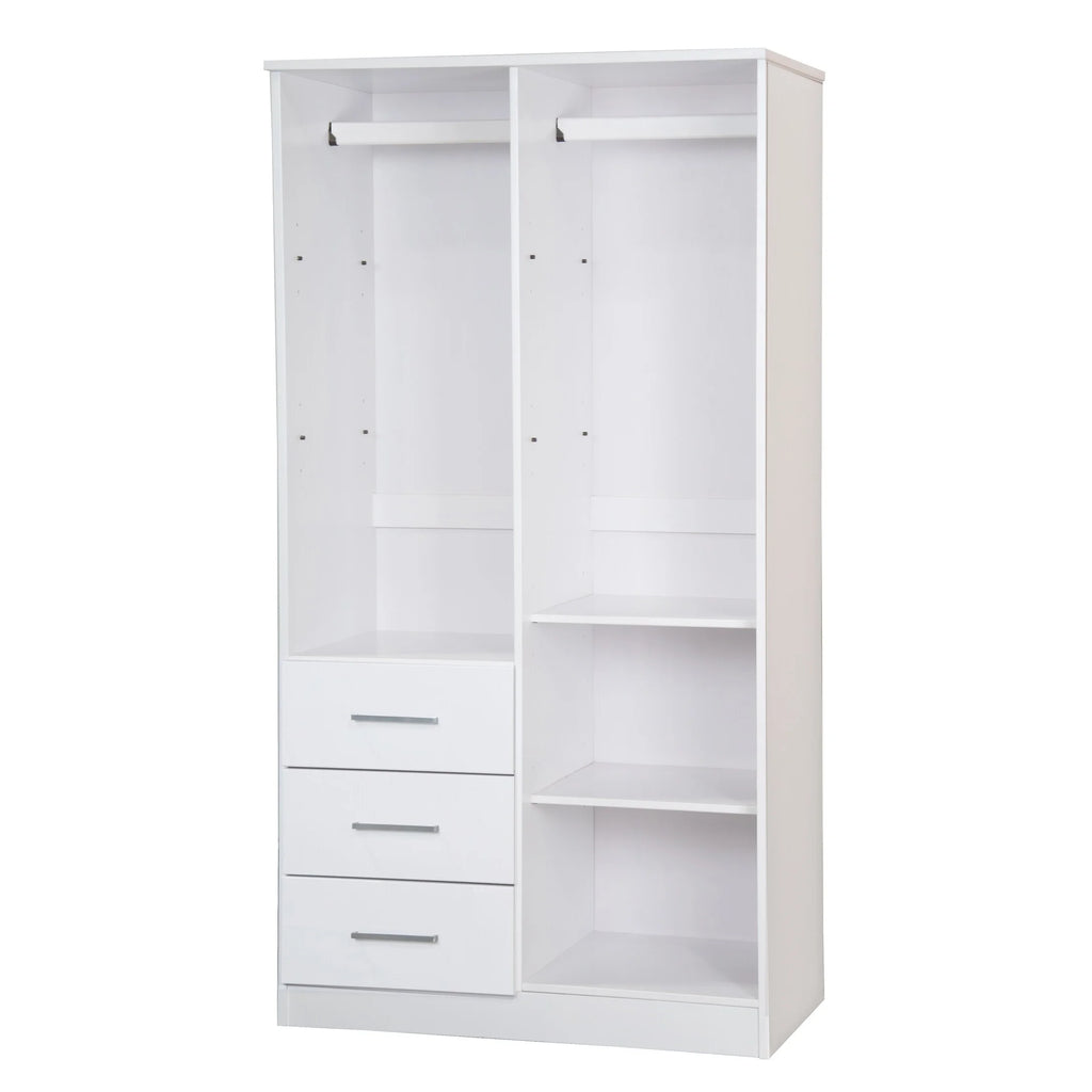 100% Solid Wood Wardrobe Armoire with Mirrored Doors White E11539