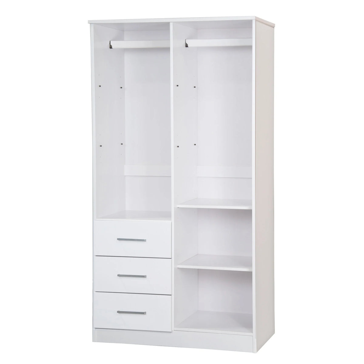 100% Solid Wood Wardrobe Armoire with Mirrored Doors White E11539