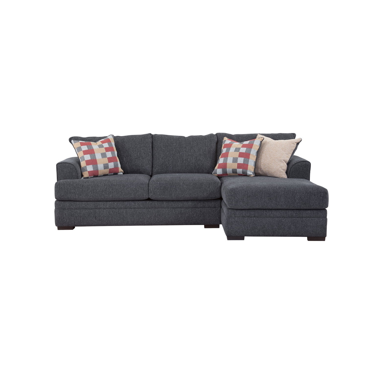 Charcoal Two Piece Sectional Sofa with Three Throw Pillows E98417