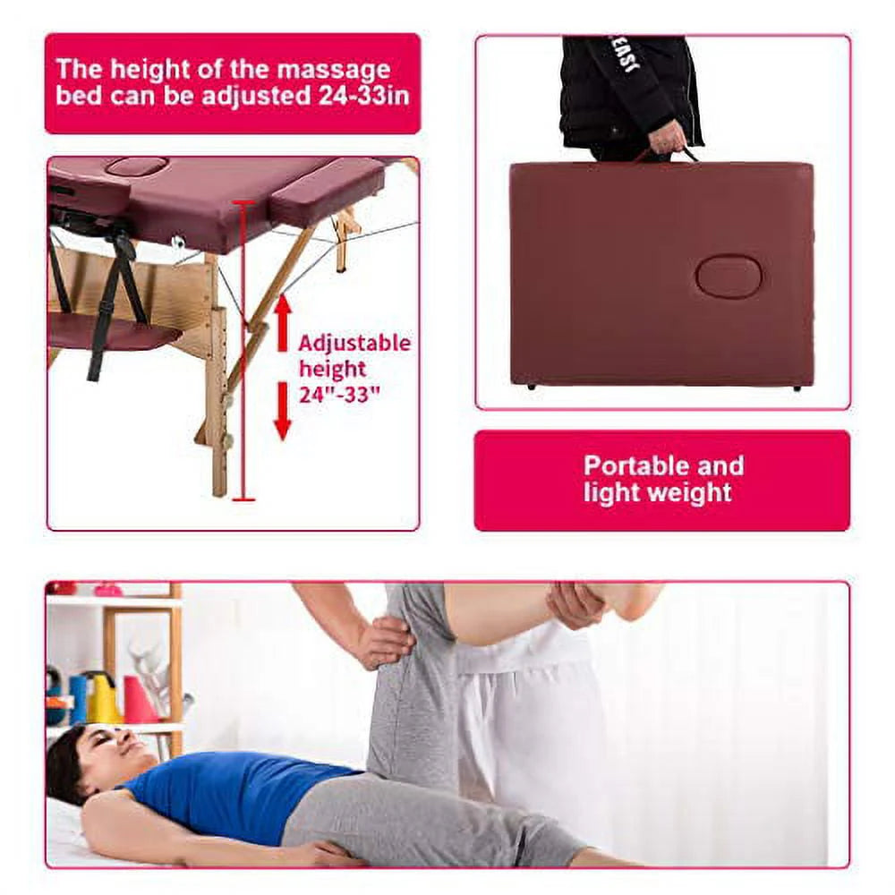 Adjustable Folding Portable Massage Table with Carry Case, Black O387258