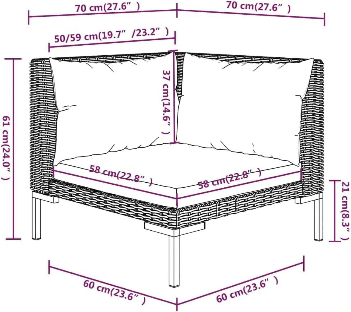 12 Piece Patio Lounge Set with Cushions Poly Rattan Dark Gray T3070
