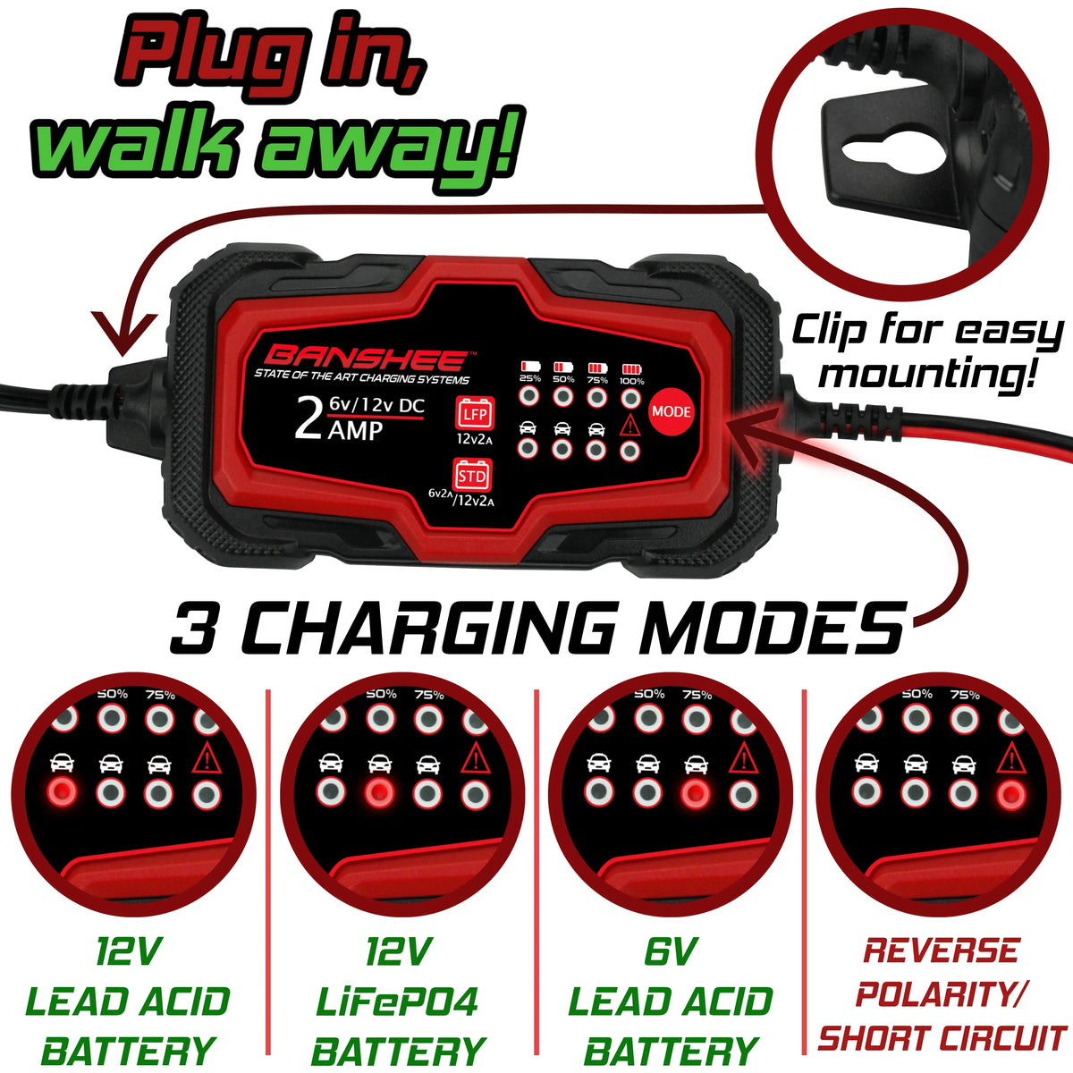 6-12V 2A Automatic Trickle Battery Charger, Pack of 3 H32211
