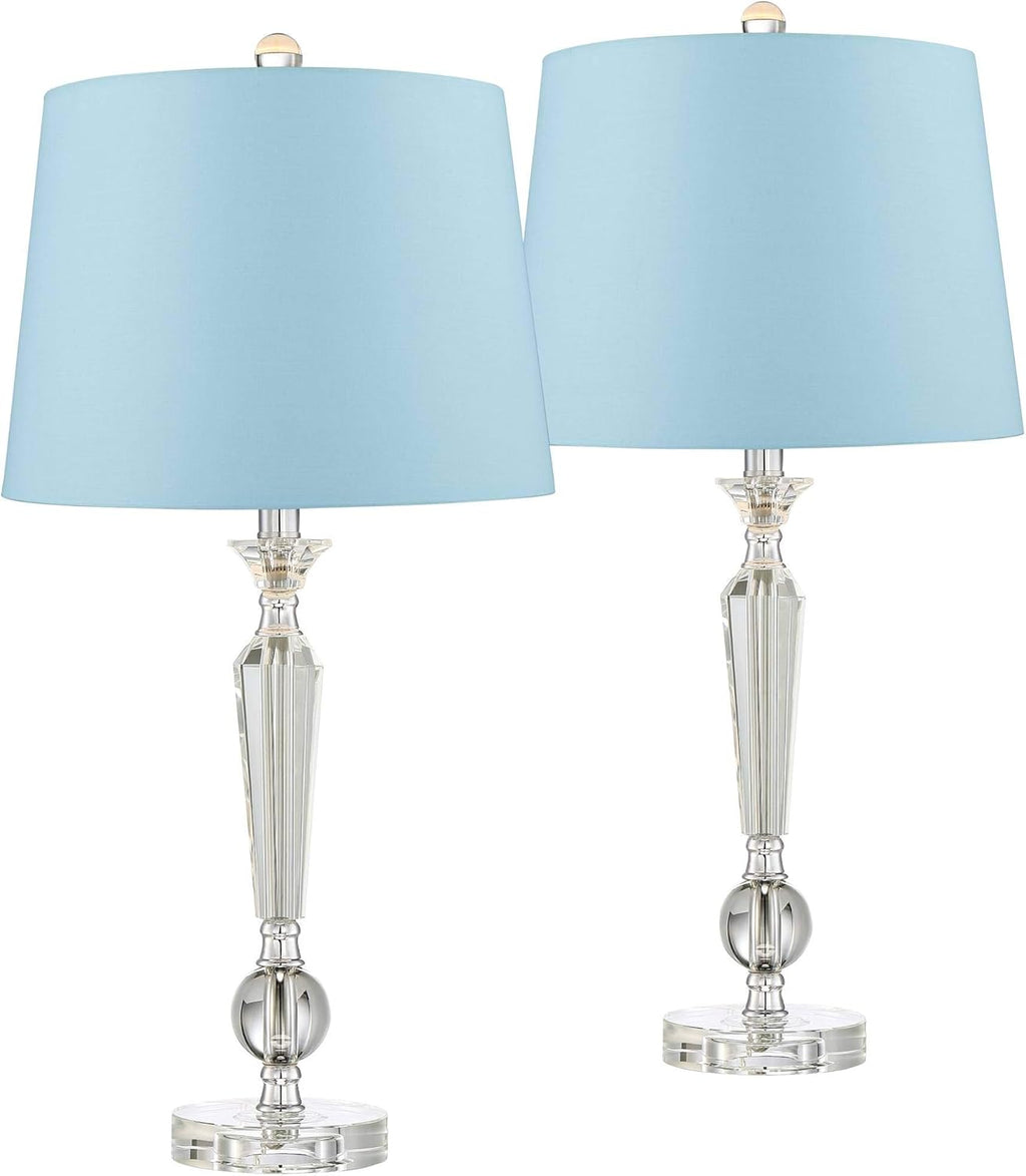 Set of 2 Clear Crystal Glass Table Lamps with Black Drum Shade W902404