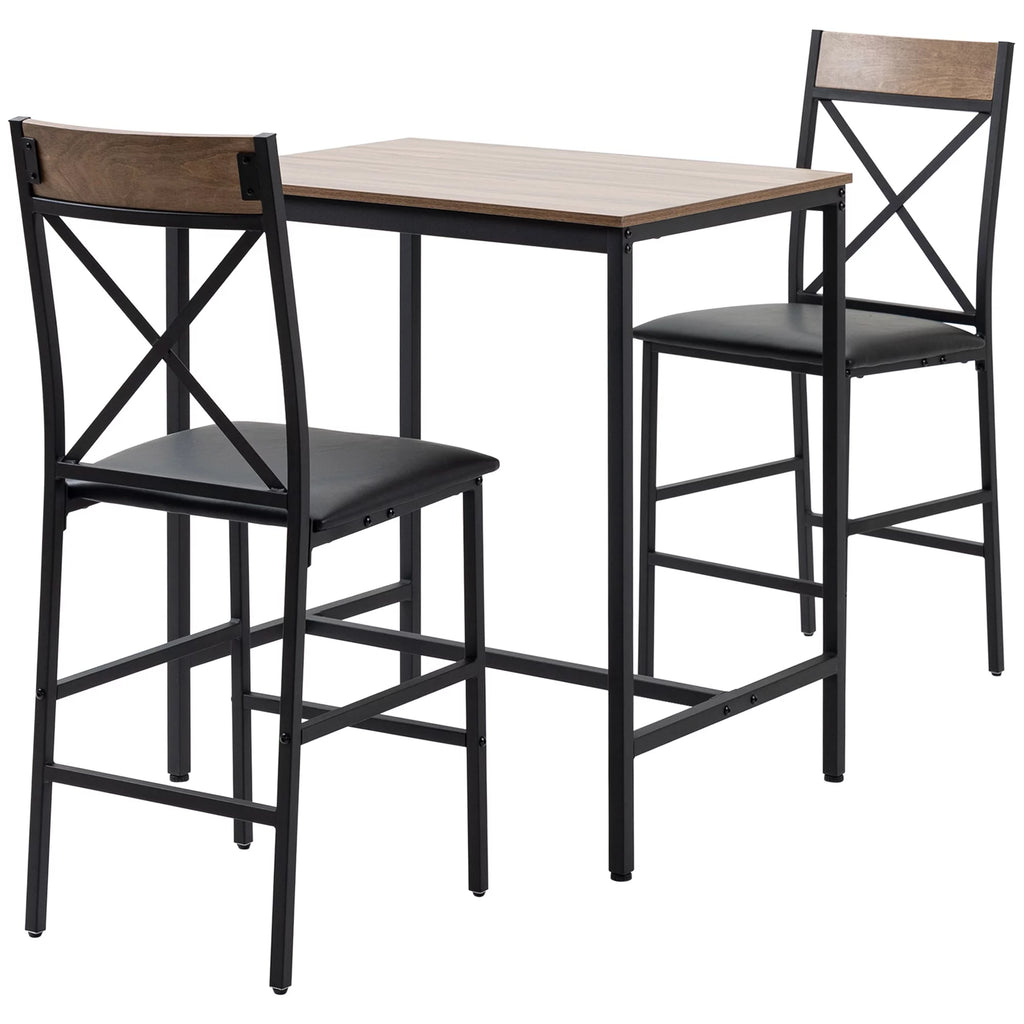 3 Piece Dining Table and Chairs Set with PU Padded Stools O60725