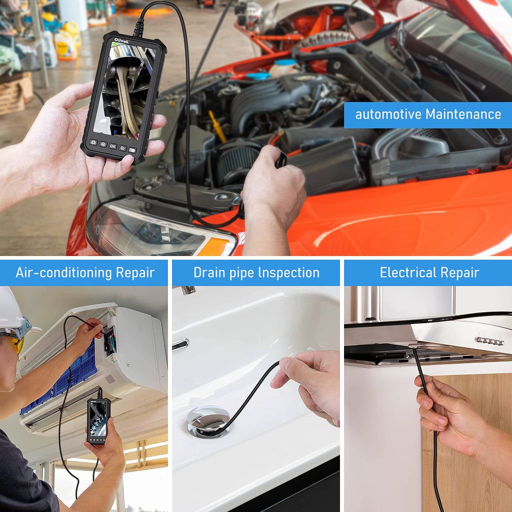 Dual Lens Endoscope Camera 1080P 5.18 IPS Screen 5mm IP67 Waterproof Snake Camera with 7 LED Lights 32GB Card 16.5FT T873847