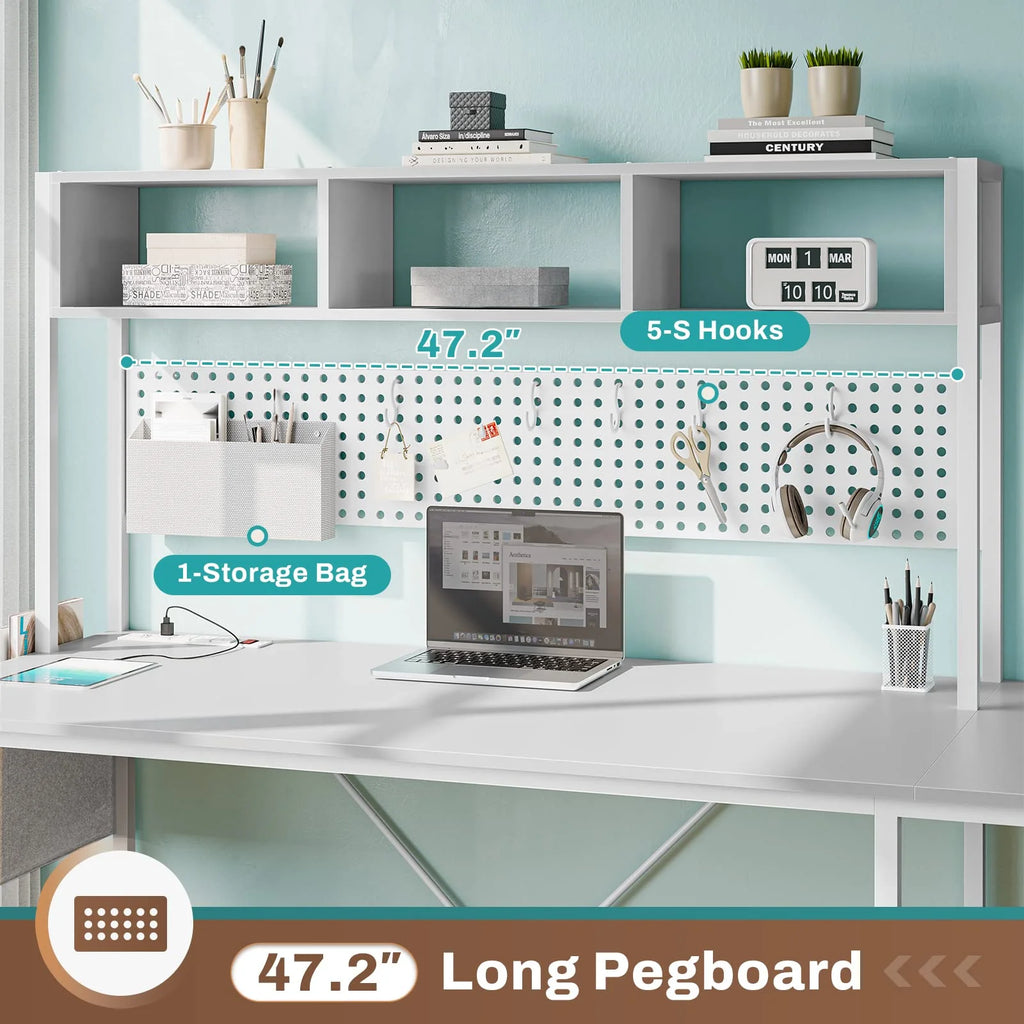 L Shaped Gaming Desk with LED Light and Power Outlet, White G699788