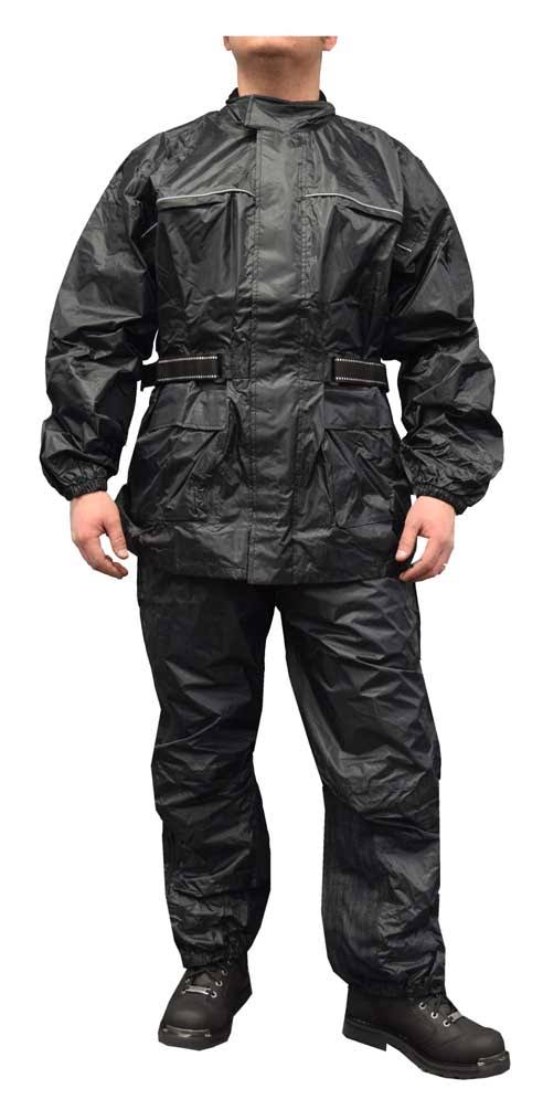 Black Waterproof Motorcycle Rain Suit V500