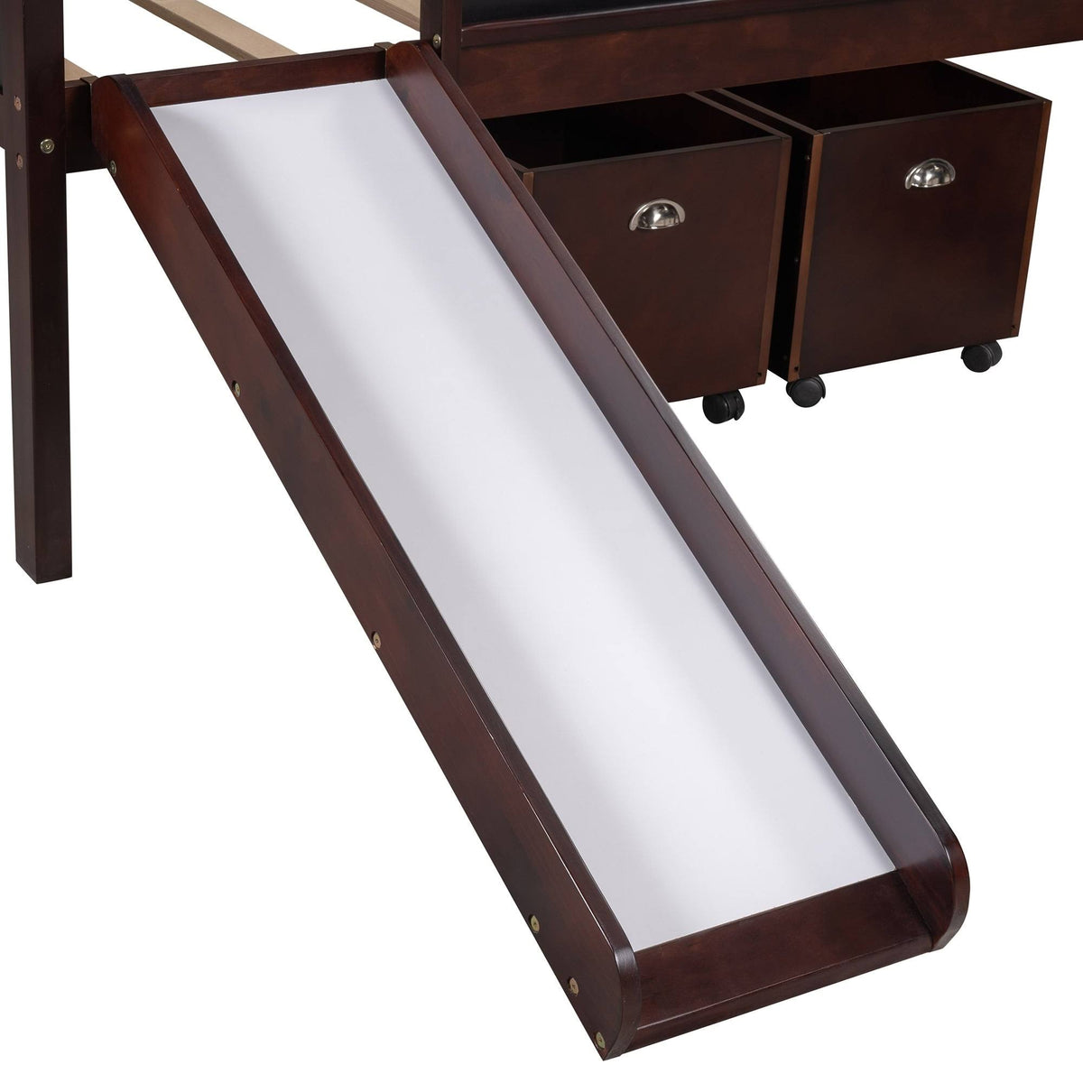 Espresso Pine Wood Twin Loft Bed with 2 Storage Boxes S642837