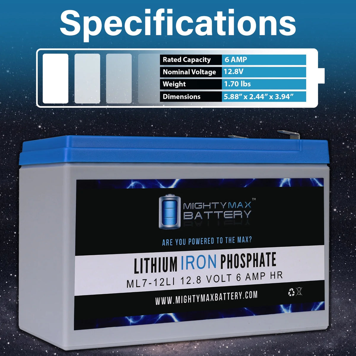 12V 7AH Lithium Replacement Battery 2 Pack V477