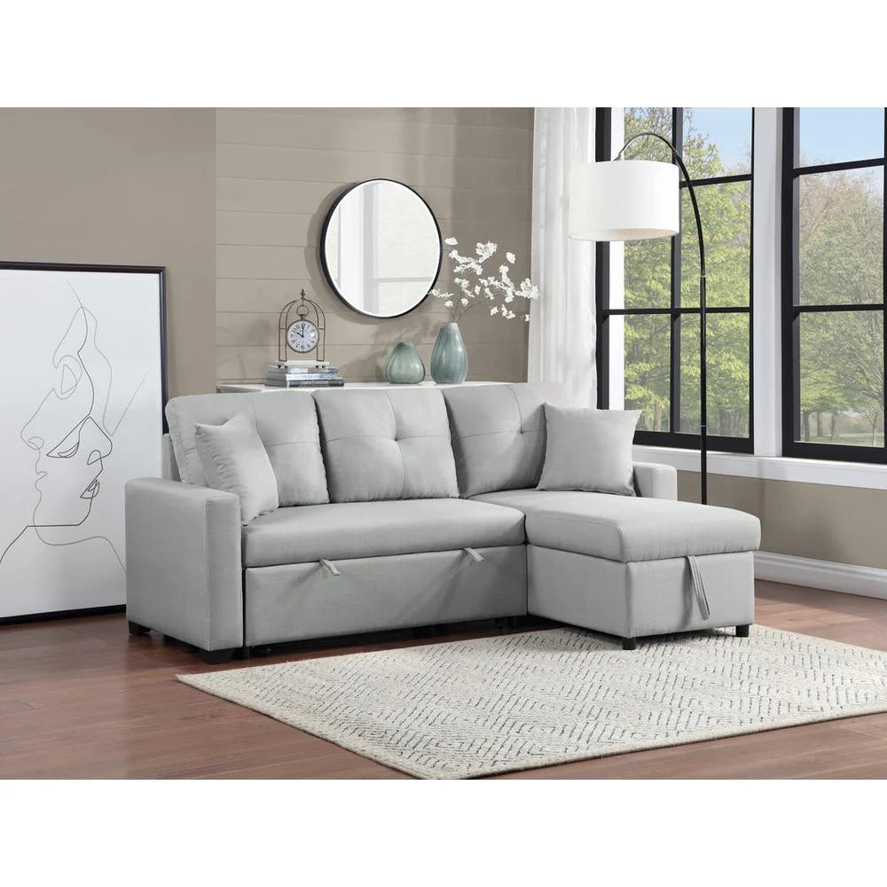 Gray Linen Reversible Sleeper Sectional Sofa with Storage Chaise A6272